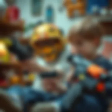 Child playing with toy guns in a safe environment