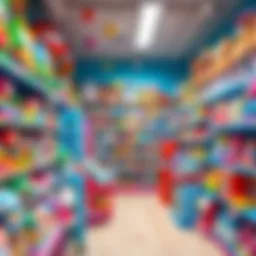 A vibrant toy store filled with colorful shelves of various toys