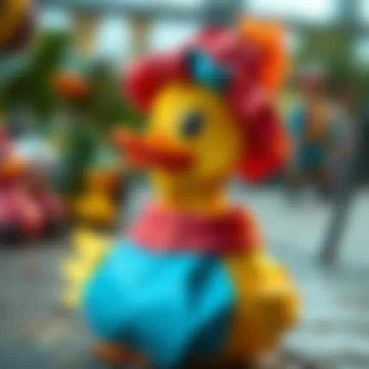 A colorful paper duck dressed in a vibrant costume, showcasing creativity and fun.