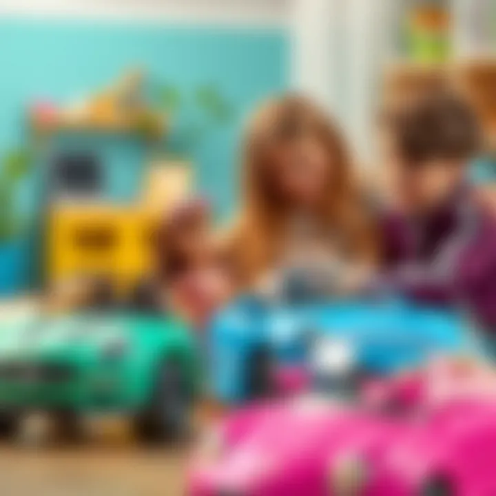 A parent interacting with a child while playing with Barbie cars, highlighting educational aspects