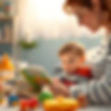 A parent reading a book to a curious two-year-old