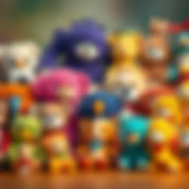 A diverse array of plush toys representing various styles and sizes