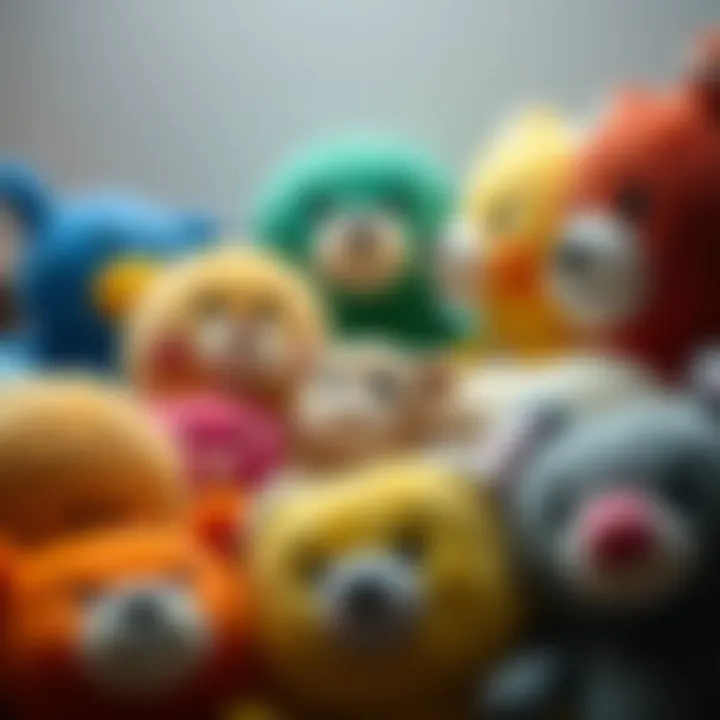 A collection of various plush toys showcasing different textures and colors.
