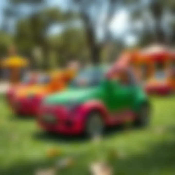 Colorful polo cars in a park setting
