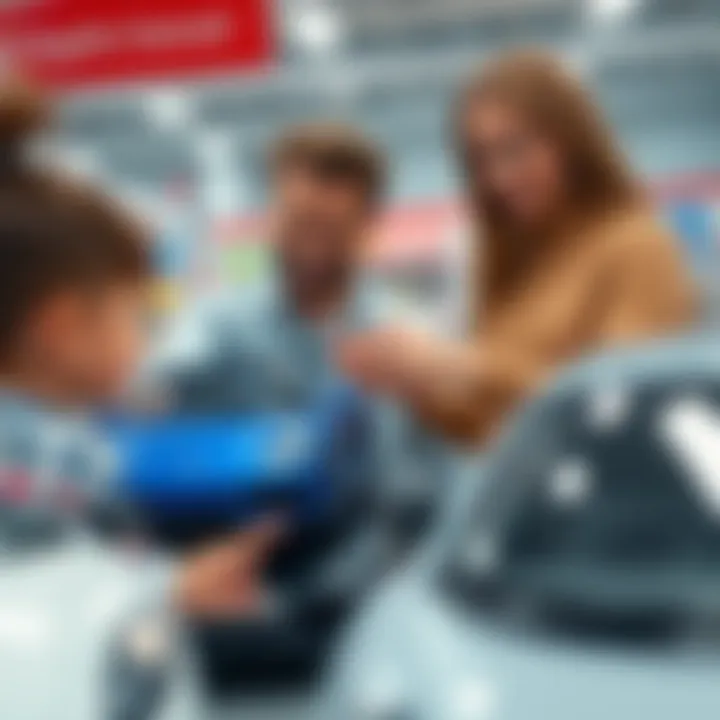 Parents choosing polo cars in a store