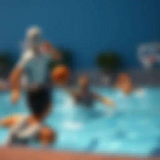 Exciting basketball game in the pool