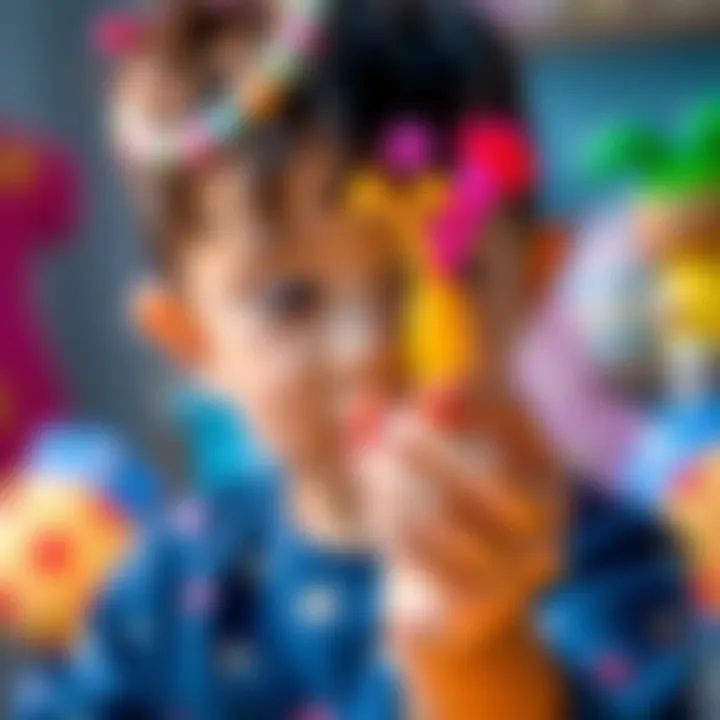 A vibrant popit pen decoration in a child's hand, showcasing creativity