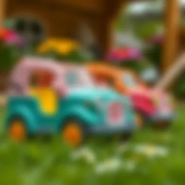 Colorful porch cars designed for children's play.