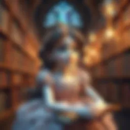 Belle contemplating her choices in a serene library