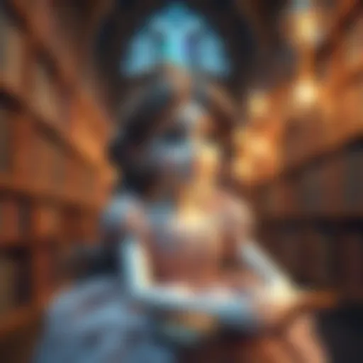 Belle contemplating her choices in a serene library