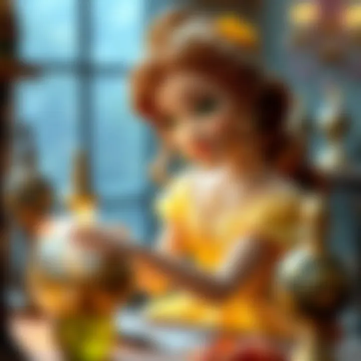 Illustration of Belle interacting with enchanted objects