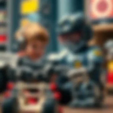 Children Engaged with Robot Police Toys Children playing with robot police toys