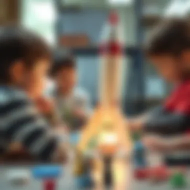 Children engaged in a dynamic rocket building workshop