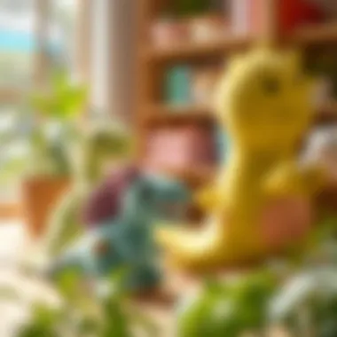 Safe and clean dinosaur plush toys in a bright setting