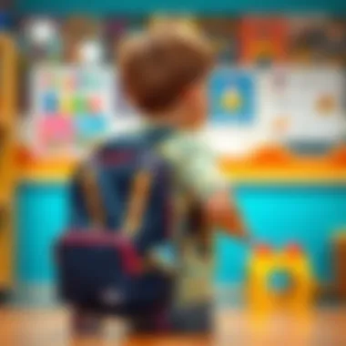 Child trying on a backpack for size