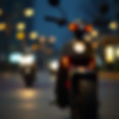 Close-up of scooter lights in action
