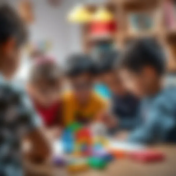 A group of children collaborating on a group project.