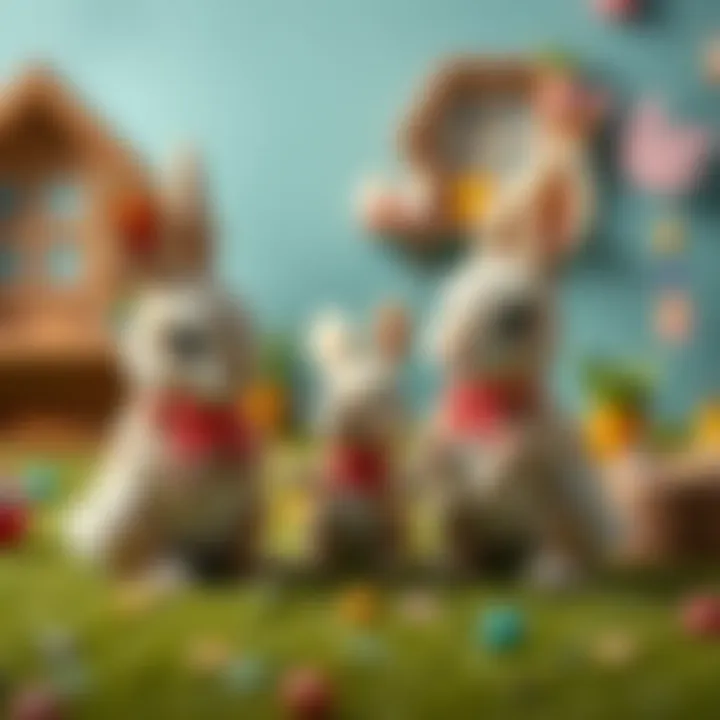 Charming rabbit toys in a playful setting