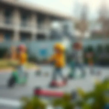 Children playing with scooters in a safe environment