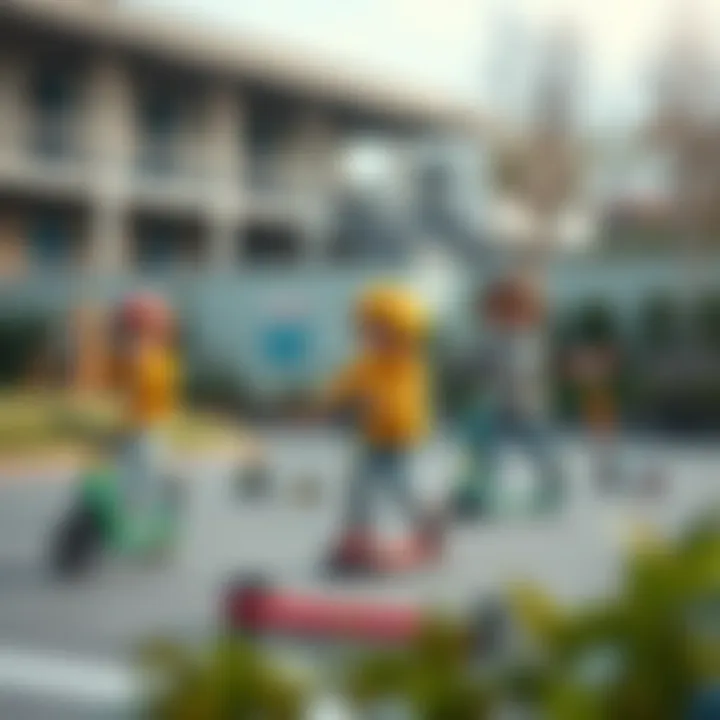 Children playing with scooters in a safe environment