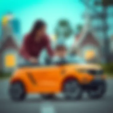 Parental Supervision and Child Safety A parent supervising their child while playing with a Skoda battery car