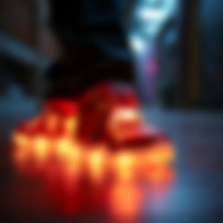 Spiderman themed shoes glowing in the dark