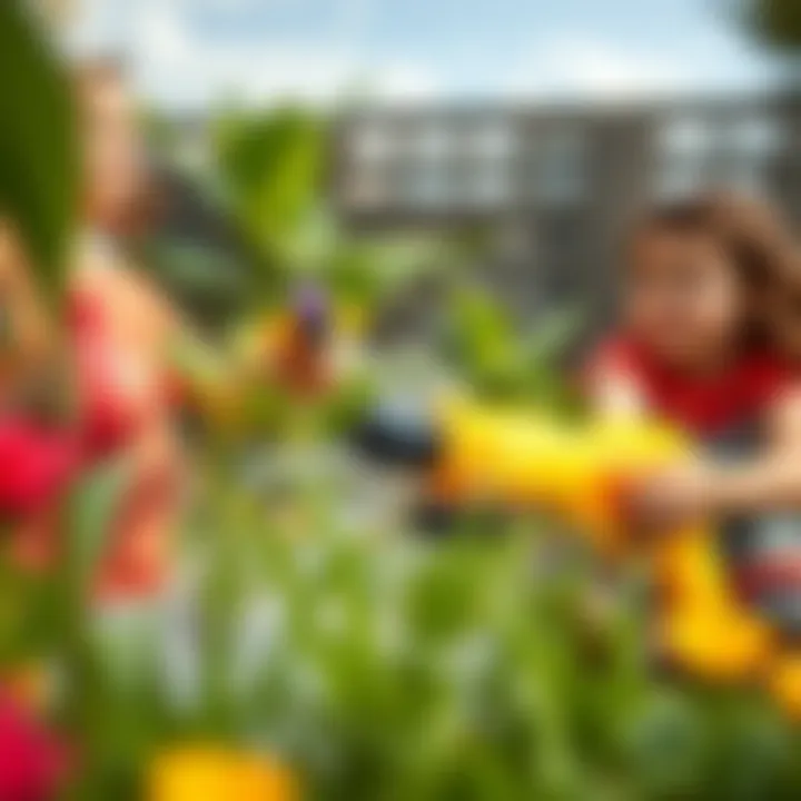 Children Enjoying Water Play Children joyfully playing with pump water guns in a garden