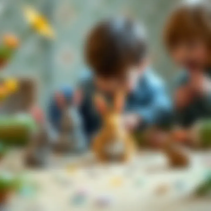 Children engaging in imaginative play with bunny miniatures