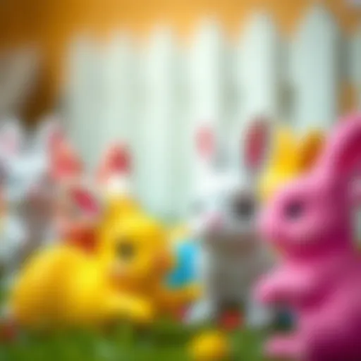 A colorful collection of miniature bunnies in a playful setting