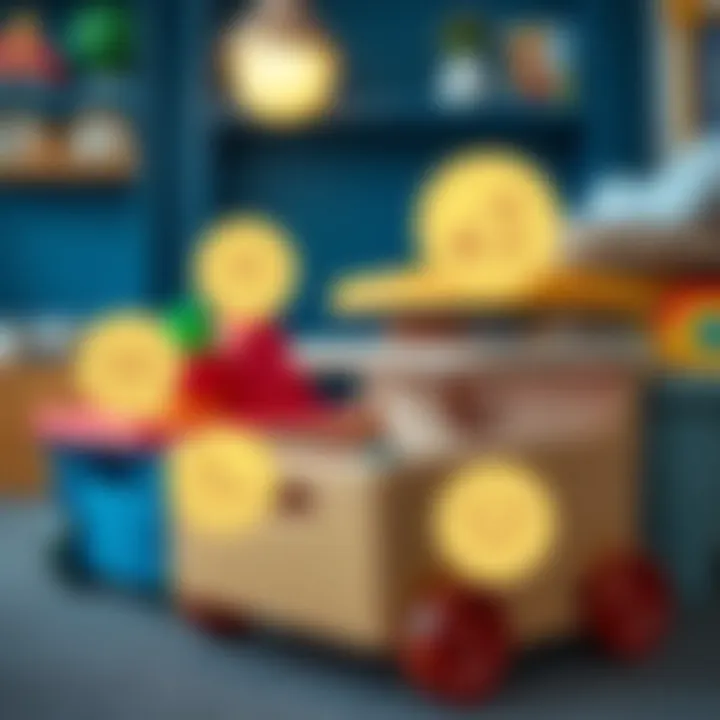 Close-up of safety features in wheeled toy boxes