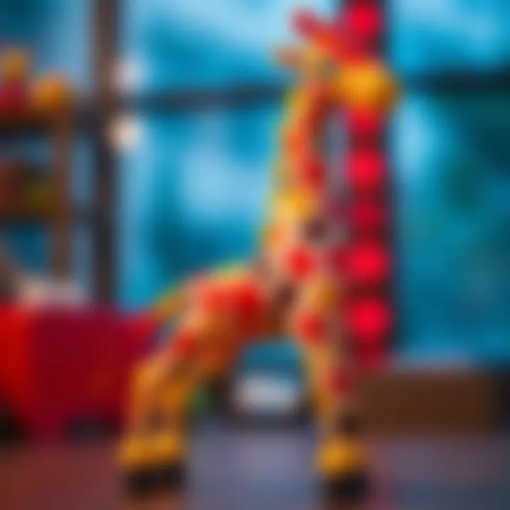 A colorful telescopic suction giraffe toy showcasing its unique design