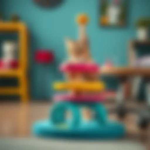 Three-tiered cat toy with vibrant colors