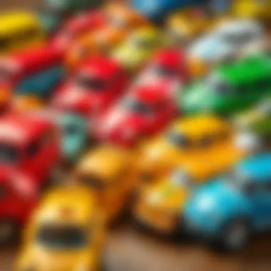 Colorful toy cars in a playful arrangement