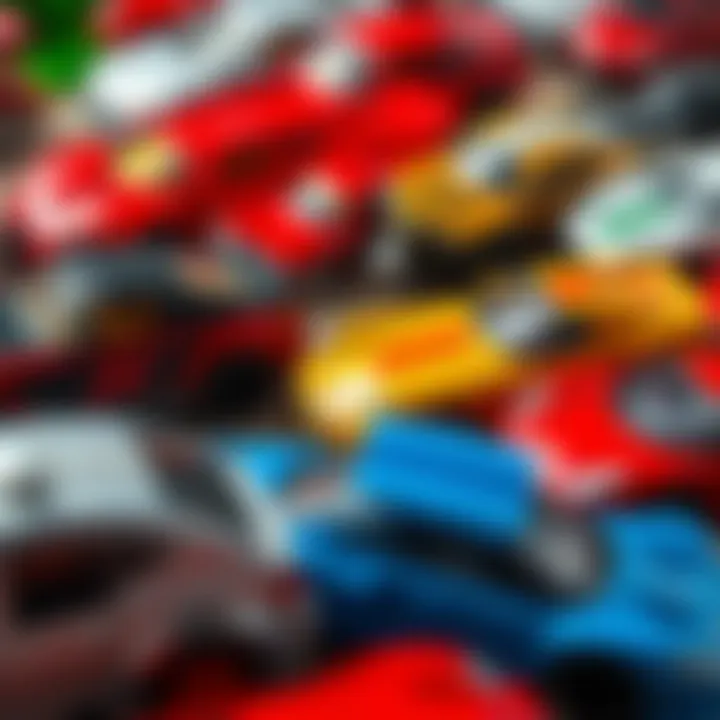 Close-up of different types of toy cars