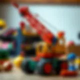 A colorful toy crane engaging children in imaginative play