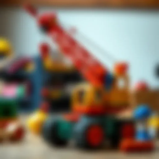 A colorful toy crane engaging children in imaginative play