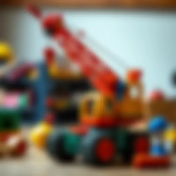 Imaginative Play with a Toy Crane A colorful toy crane engaging children in imaginative play