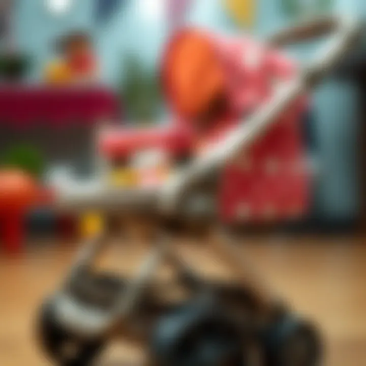 Close-up of a toy stroller highlighting its features and quality
