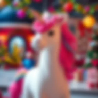 Vibrant Unicorn Costume in a Festive Setting A vibrant unicorn costume displayed in a festive setting