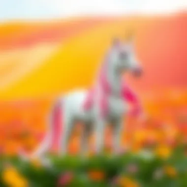 A majestic unicorn standing in a vibrant rainbow field