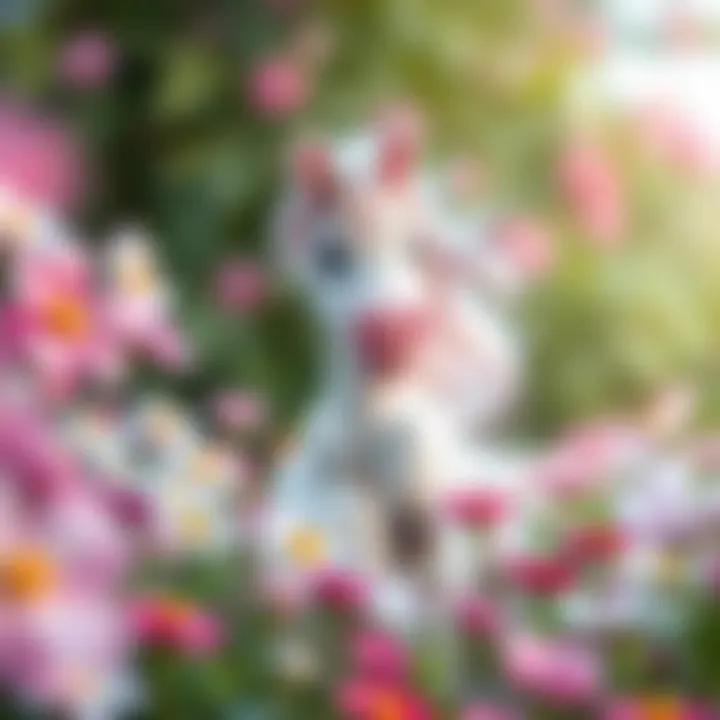A playful unicorn frolicking among blooming flowers