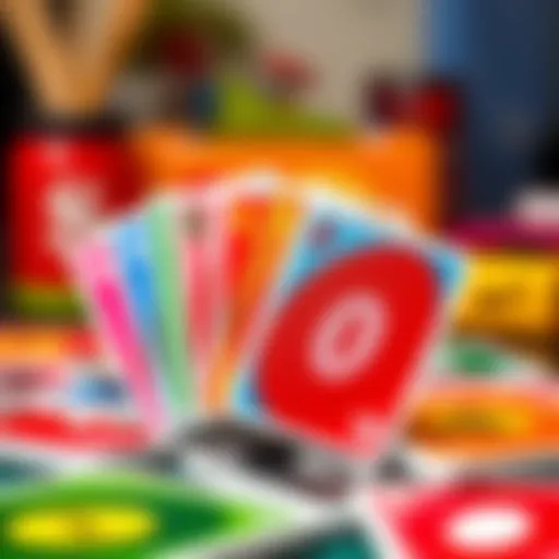 Colorful Uno Dos cards arranged for play