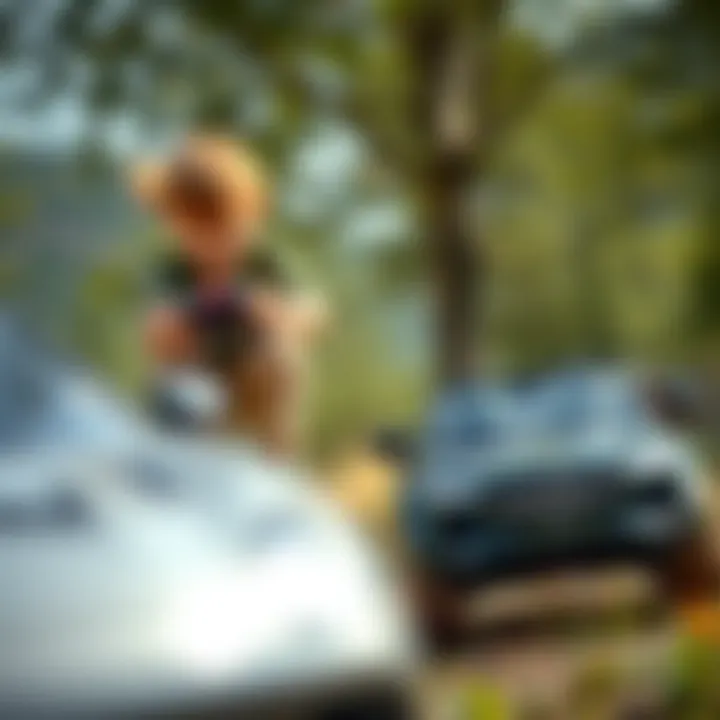 Child playing with a Mercedes RC car outdoors