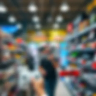 Person selecting a remote-controlled helicopter in a store