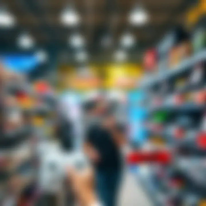 Person selecting a remote-controlled helicopter in a store