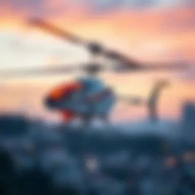 Remote-controlled helicopter soaring in the sky