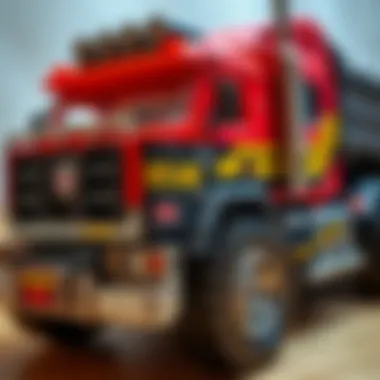 Close-up of a remote-controlled truck's features