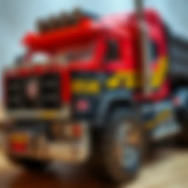 Close-up of a remote-controlled truck's features