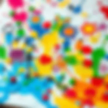 Vibrant finger painting on canvas showcasing colorful abstract designs