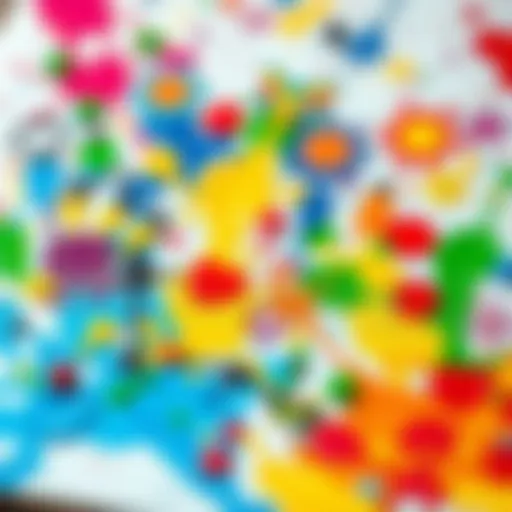 Vibrant finger painting on canvas showcasing colorful abstract designs